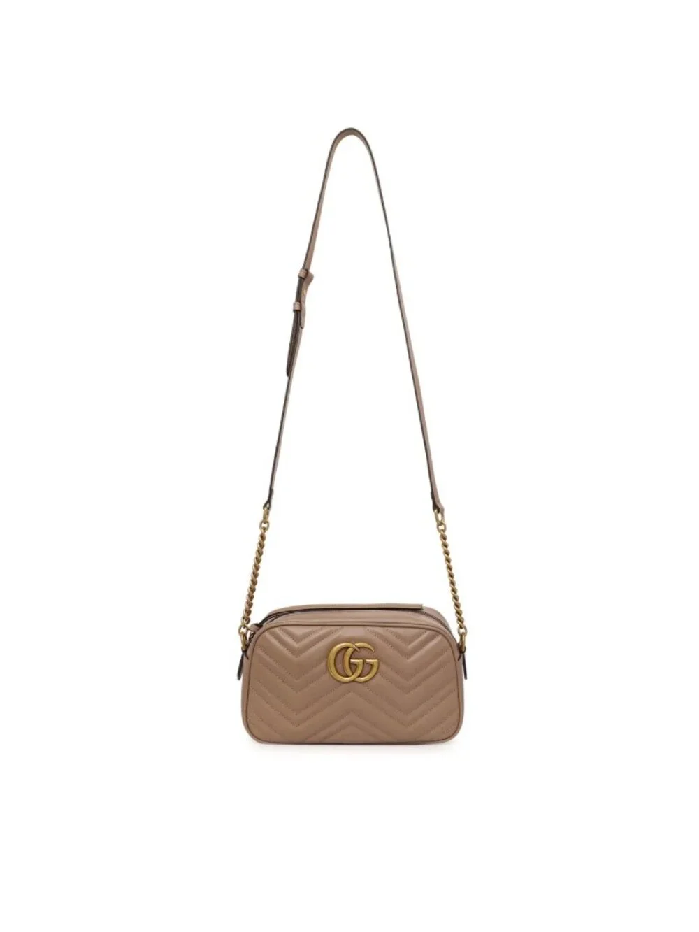 Pre-owned Gucci Matelasse GG Marmont Chain Calfskin Small Crossbody Bag Porcelai